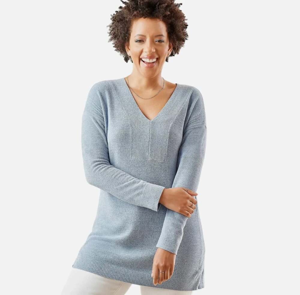 Barefoot Dreams CozyChic Ultra Lite V-Neck Tunic Sweater 1X Blue Gray